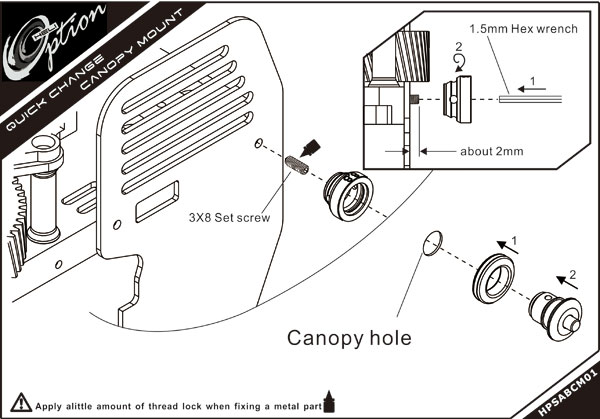 Quick Change Canopy Mount (8.8mm) Goblin 630 / 700 / 770 (2 pcs) - Click Image to Close